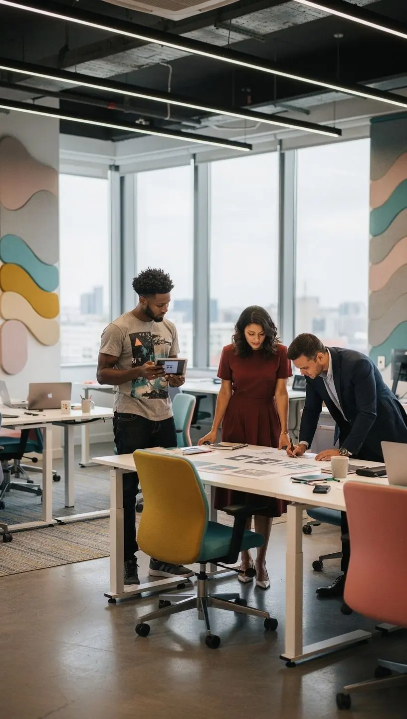 Офисная кухня, оборудованная для комфортного отдыха и общения сотрудников.